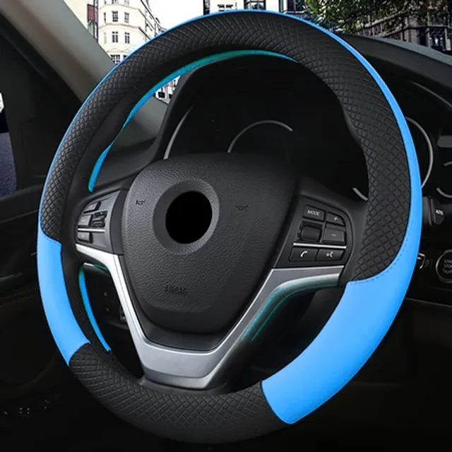 Leather steering wheel cover Mayo blue