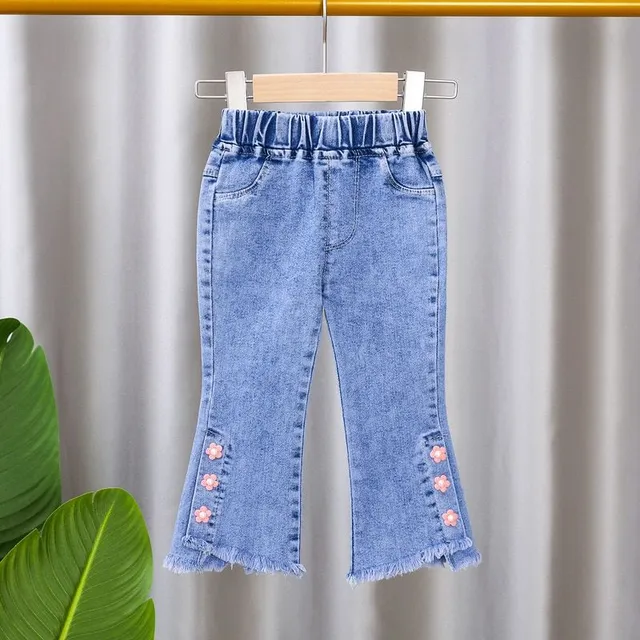 Girls trendy comfortable original denim pants with elastic waist with decorative flower
