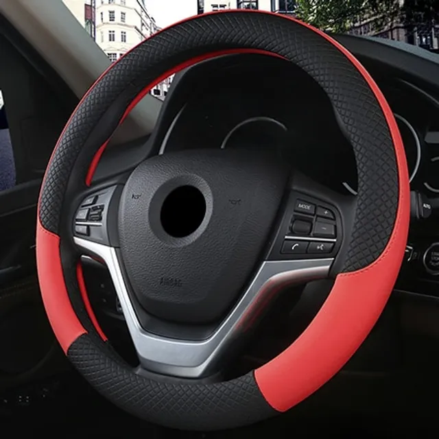 Leather steering wheel cover Mayo red