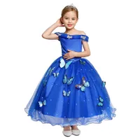 Girls festive princess dress with butterflies - blue