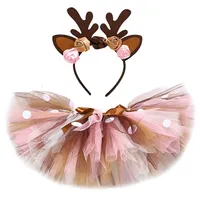 Fluffy brown deer girl Tutu skirt Christmas costume Baby reindeer tulle skirt 1-14 years old