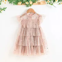 Spring new fashion children's dress made of tulle and netting with sequins for birthday parties and everyday wearing