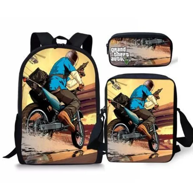 Set of school bags with cool Grand Theft Auto print picture-color-11