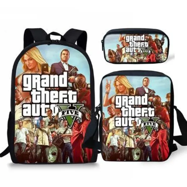 Set of school bags with cool Grand Theft Auto print picture-color-3