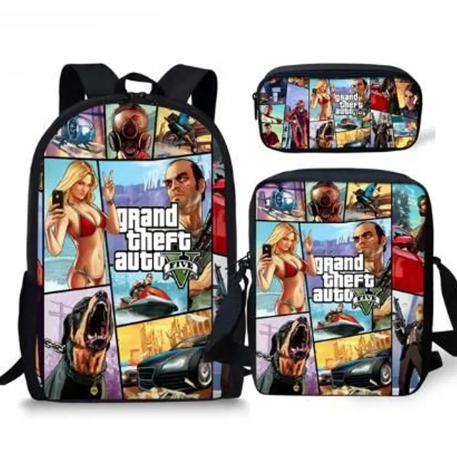 Set of school bags with cool Grand Theft Auto print picture-color-1